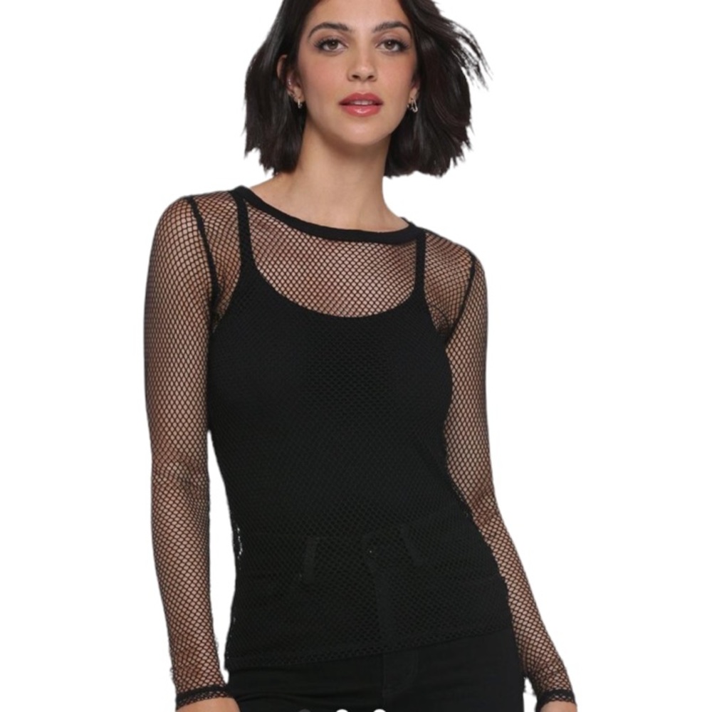 Hot Topic Black Fishnet Mesh Long Sleeve Top